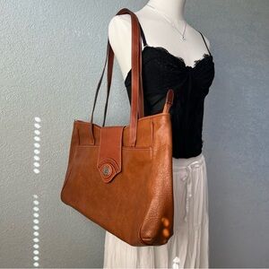 Vintage Y2K Saint Borse Cognac Leather Tote Shoulder Bag Large